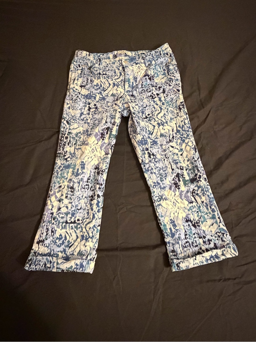Nine West Jeans Chrystie Capri Pants Blue Abstract Print Size 10